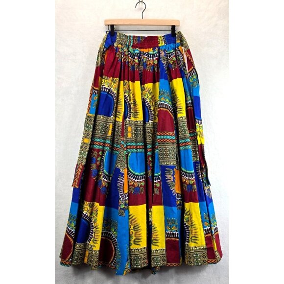 Full Panel Maxi Skirt S/M 28" Elastic Waist Boho Ethnic Tribal Cotton Circular - Picture 5 of 13